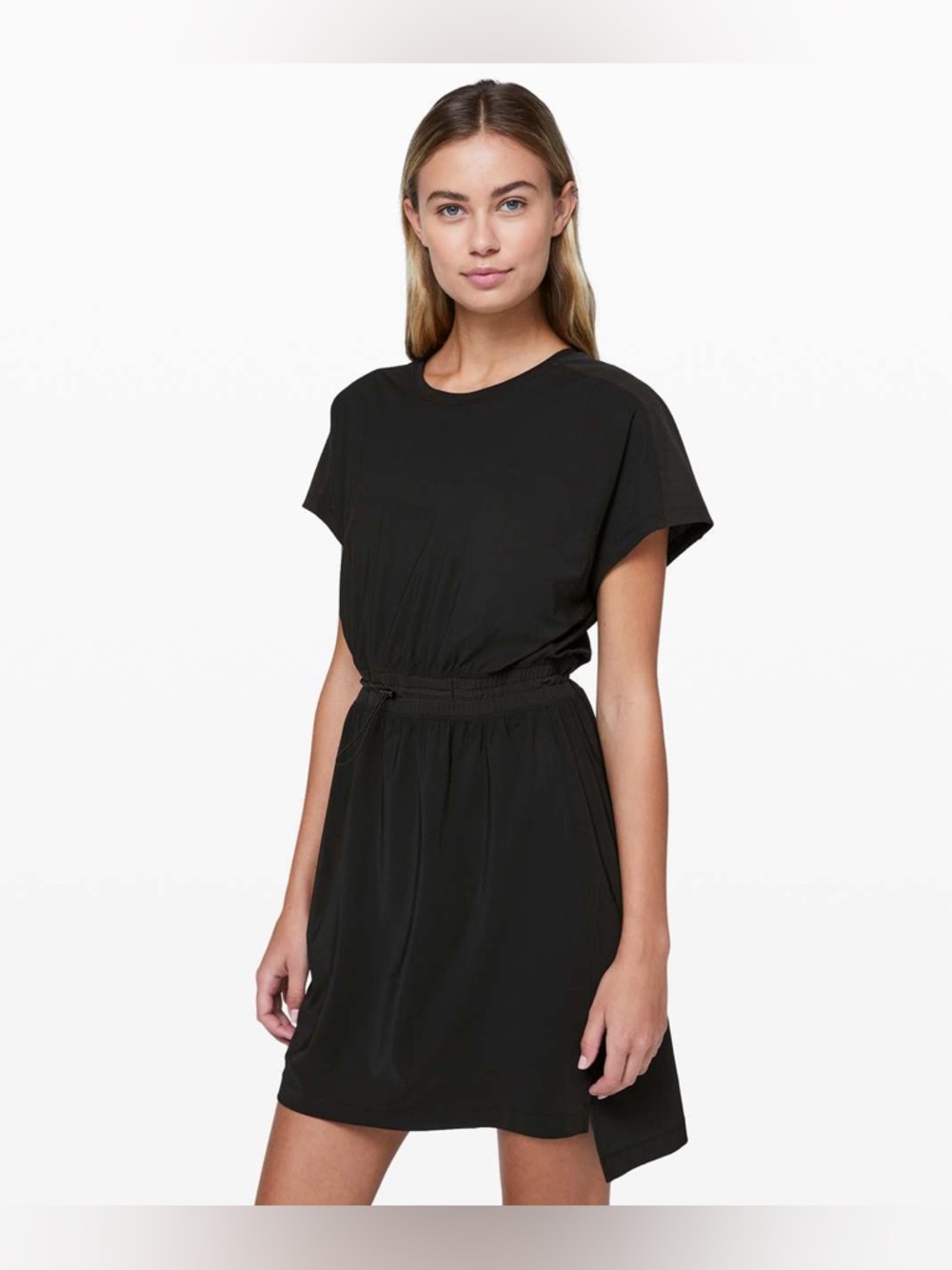lululemon athletica Black Short-Sleeve Drawstring Waist Dress